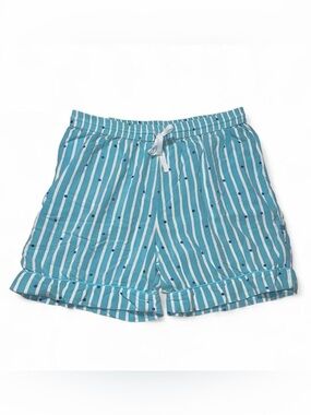 Women’s Light Blue Striped Pajama Shorts with Drawstring